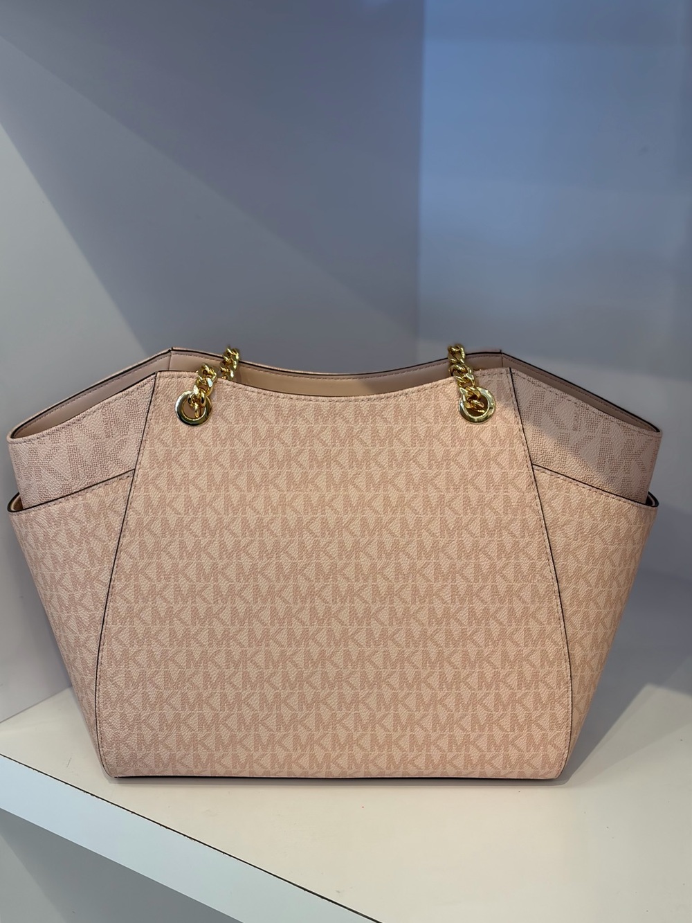 Michael Kors Powder Blush Logo Tote with Gold Chain Accents - Picture 4 of 11